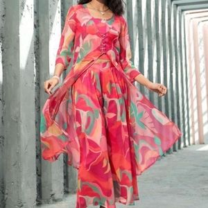 NWOT Handmade Vibrant Botanical Sheer Silk Cover-Up